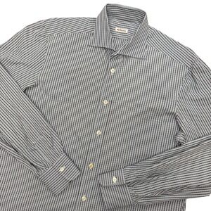 Kiton Napoli Dress Shirt Mens 16 41 Blue Brown Micro Check Cotton Made in Italy